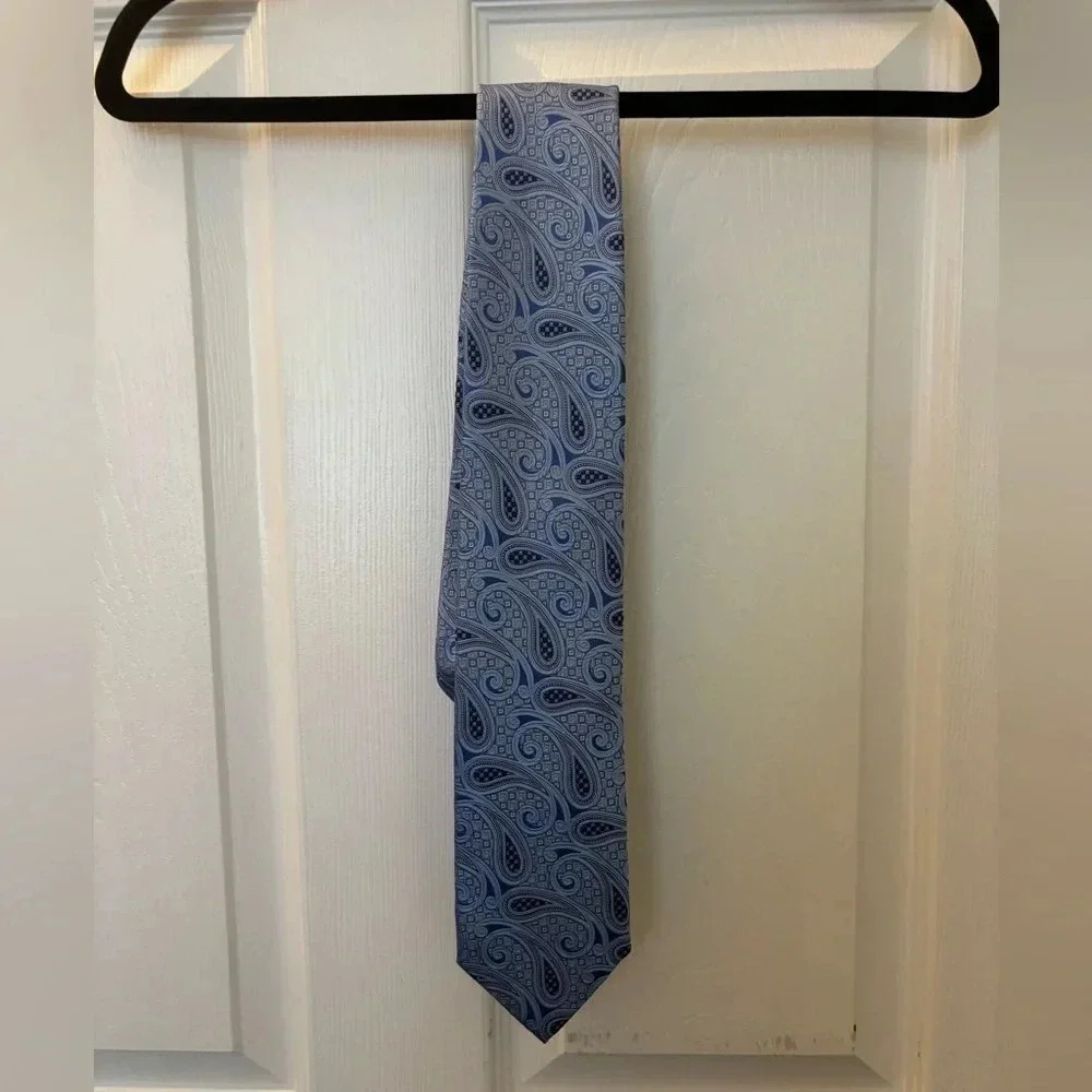 ERMENEGILDO ZEGNA MEN'S TIE BLUE 100% SILK MADE IN ITALY